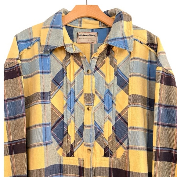 FREE PEOPLE Layla Oversized Plaid Button Down Shirt Size L - Picture 4 of 10